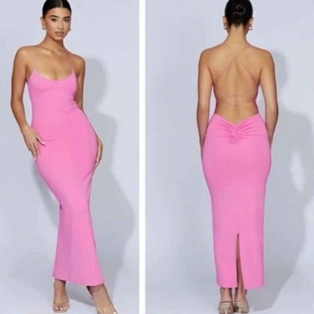Meshki Pink Backless Maxi Dress